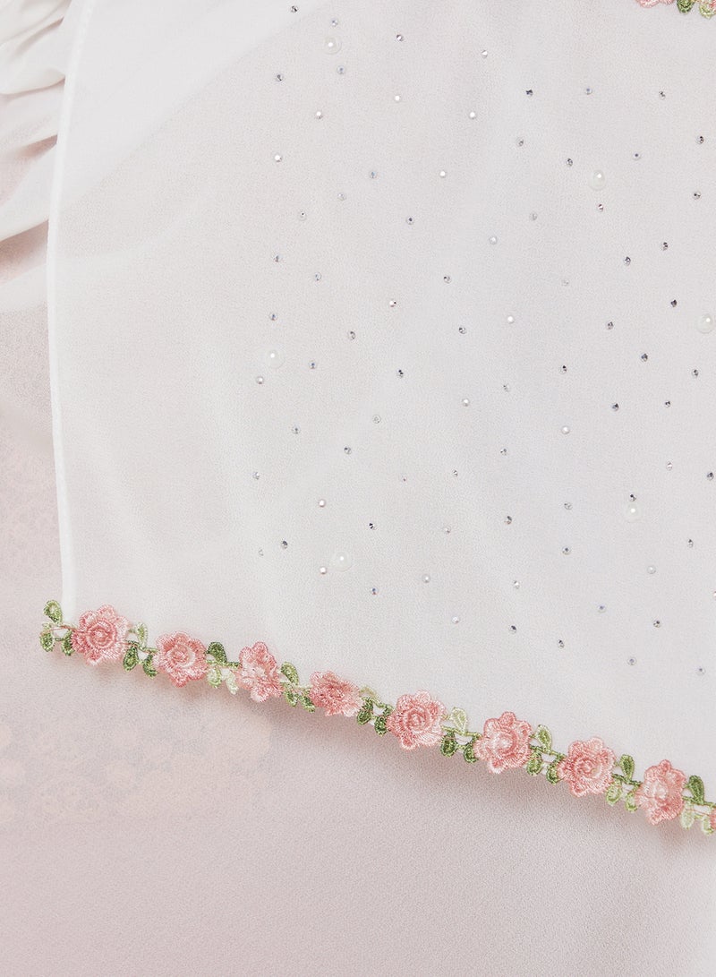 Khizana Rose Pearl Detail Long Hijab Scarf - Image 2