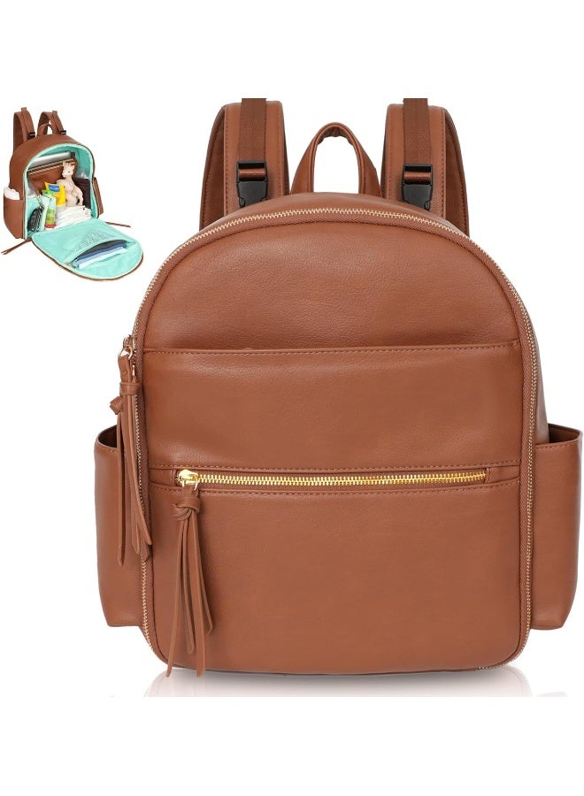 MOMINSIDE Small Diaper Bag Backpack, Mini Baby Diaper Bag with 11 Pockets, Leather Travel Baby Bag for Baby Girls Boys - Image 1