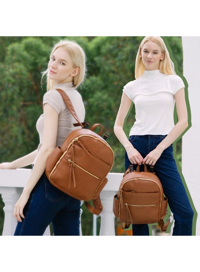 MOMINSIDE Small Diaper Bag Backpack, Mini Baby Diaper Bag with 11 Pockets, Leather Travel Baby Bag for Baby Girls Boys - Image 2