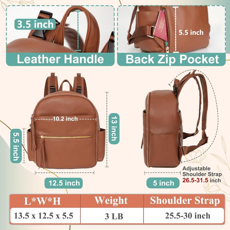 MOMINSIDE Small Diaper Bag Backpack, Mini Baby Diaper Bag with 11 Pockets, Leather Travel Baby Bag for Baby Girls Boys - Image 4