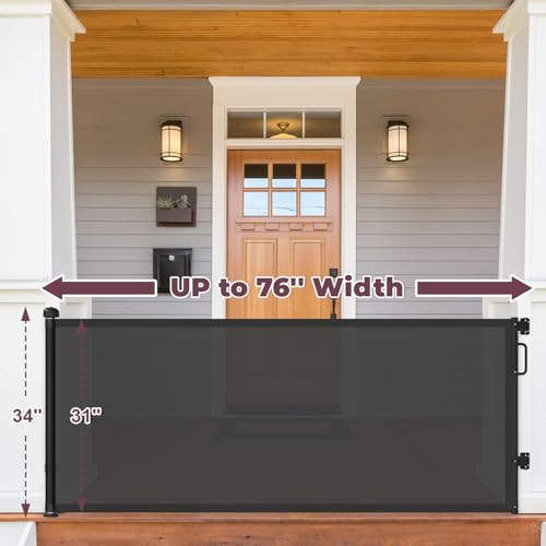 Cideny 76 Retractable Baby Gates Extra Wide Mesh Long Dog Gate for Wide Openings Indoor Outdoor Stair Gate for Doorways Hallways Deck Porch Child Pet Safety Essentials for Home Black - Image 3