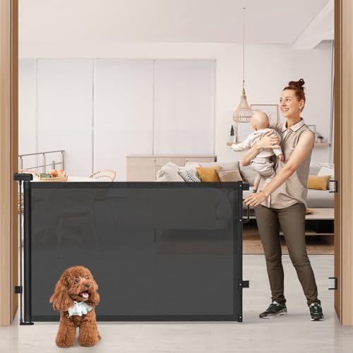 Cideny 76 Retractable Baby Gates Extra Wide Mesh Long Dog Gate for Wide Openings Indoor Outdoor Stair Gate for Doorways Hallways Deck Porch Child Pet Safety Essentials for Home Black - Image 1
