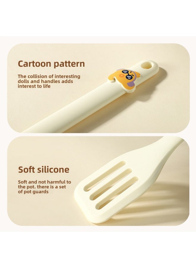 Generic - Silicone Spatula Frying Shovel Soup Spoon Food Clip Egg Beater High Temperature Resistant Food Grade Children's Food Supplement Tableware Four-piece Set-Specifications:Cartoon Spatula - Image 1