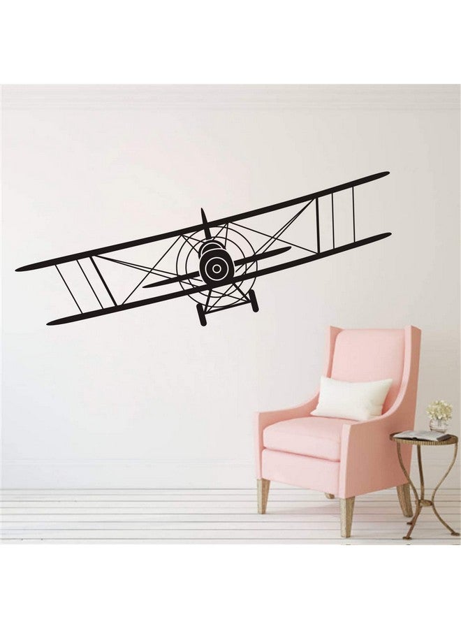 JURUOXIN Makeyes Biplane Airplane Wall Decal Vinyl Sticker Decor For Kids Boys Nursery Living Room Design Bedroom Decoration Diy Ymx53 (Black 57X23Cm) - Image 1