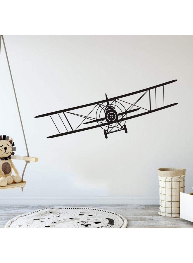 JURUOXIN Makeyes Biplane Airplane Wall Decal Vinyl Sticker Decor For Kids Boys Nursery Living Room Design Bedroom Decoration Diy Ymx53 (Black 57X23Cm) - Image 2