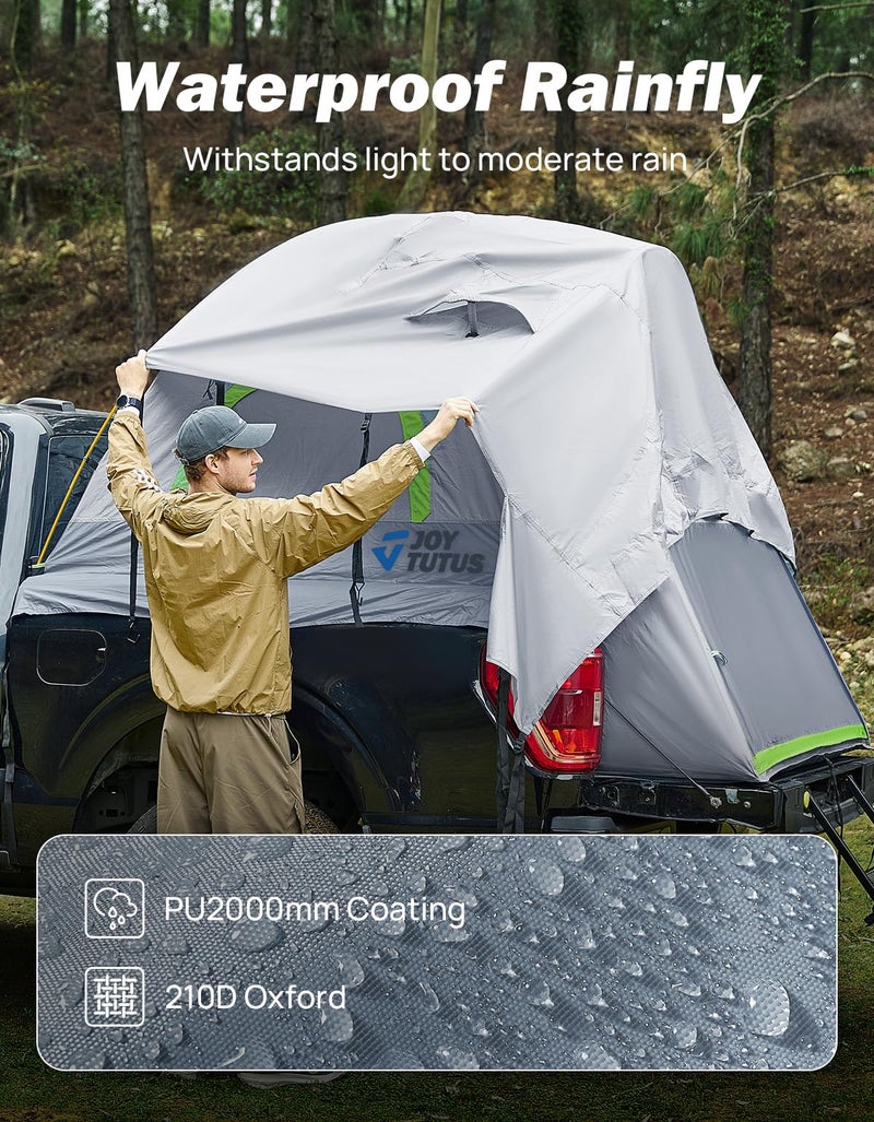 JOYTUTUS Pickup Truck Tent 5ft 2.0, Waterproof PU2000mm Double Layer for 2 Person, Portable Truck Bed Tent with Rainfly, Green, Aluminum Pole - Image 4