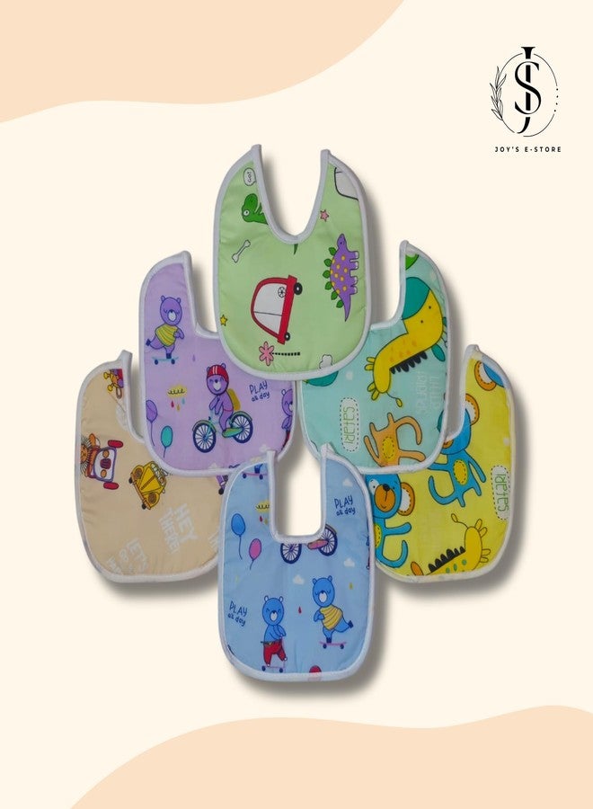 JOY'S E-STORE Assorted Baby Bibs for 0?24 Months ? Set of 6 Soft Cotton Waterproof Feeding Bibs for Newborns, Infants & Toddlers ? Reusable, Washable & Absorbent ? Multicolor Designs - 1006 Combo P3 - Image 3