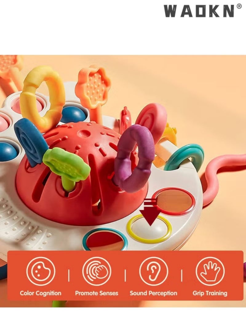 WAOKN Baby Montessori Sensory Teething Toy Infants Push and Pull Toy Kids Silicone Pull String Toy Developmental Teether Toy - Image 4