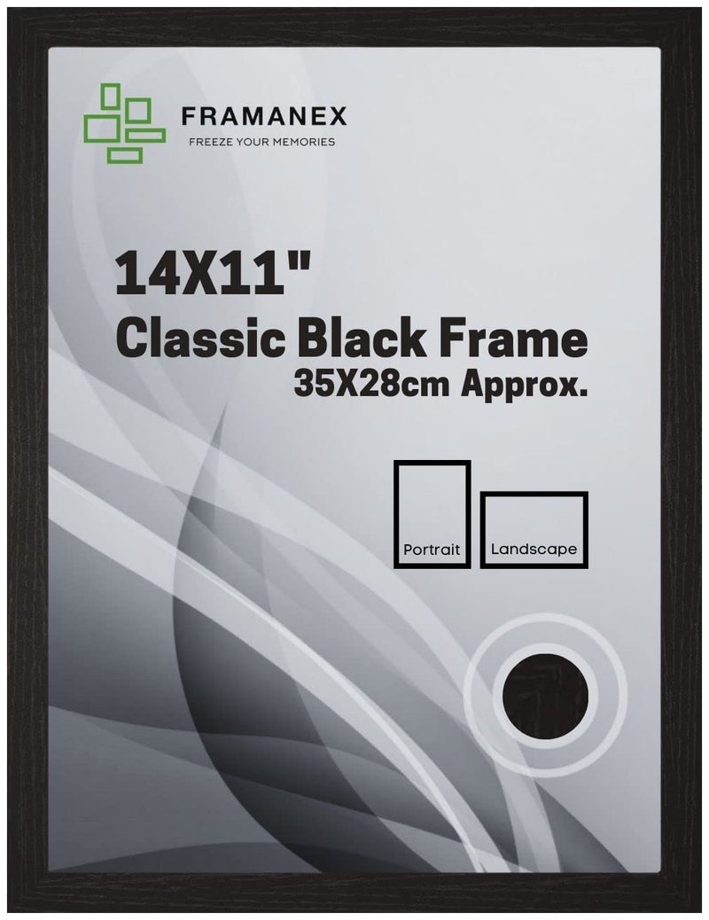 FRAMANEX Classic Picture Poster Frame 14 X 11 inches Black Frame Wood Finish Portrait Landscape Display Rectangle 35 X 28cm photo Frame Black Picture Frame