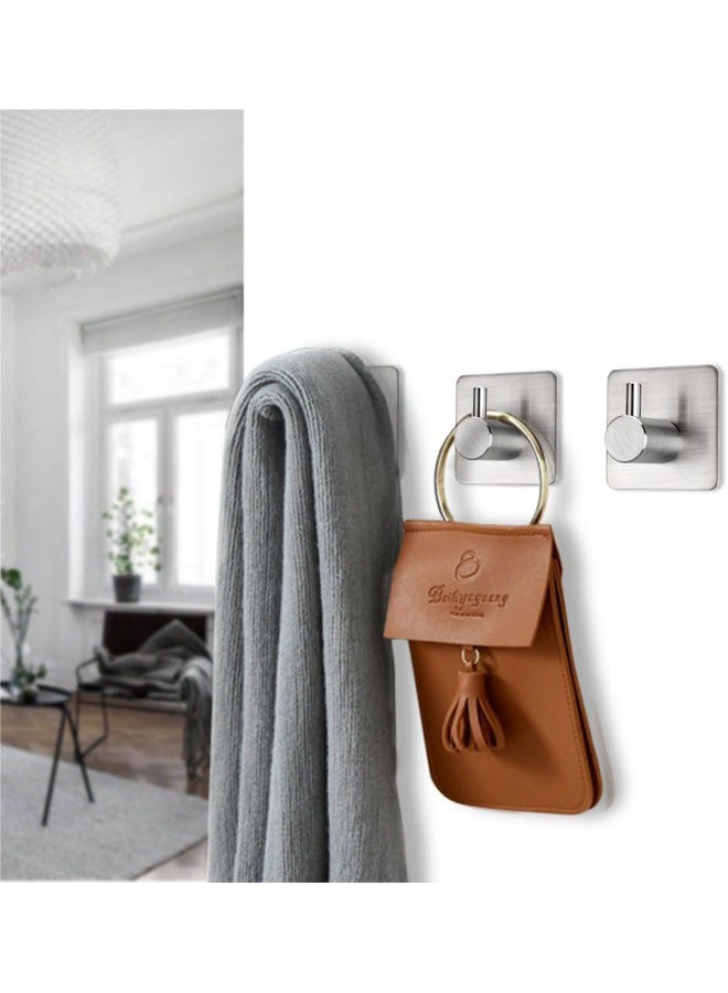 لاصق مناشفة خطايات الفولاذ المقاوم للصدأ خطايات لاصقة الحائط خطايات حامل لا حفرة لتعليق معطف، قبعة، مناشفة روب لحمام مطبخ باب نافذة مجلس الوزراء خطايات لاصقة (الفضة 4 جهاز كمبيوتر شخصي) - Image 2