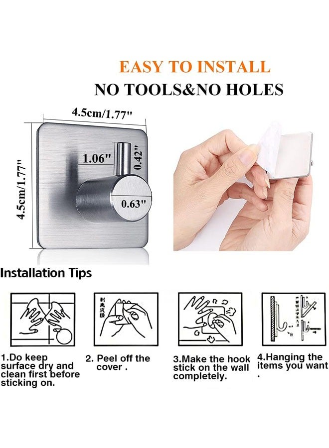 لاصق مناشفة خطايات الفولاذ المقاوم للصدأ خطايات لاصقة الحائط خطايات حامل لا حفرة لتعليق معطف، قبعة، مناشفة روب لحمام مطبخ باب نافذة مجلس الوزراء خطايات لاصقة (الفضة 4 جهاز كمبيوتر شخصي) - Image 4
