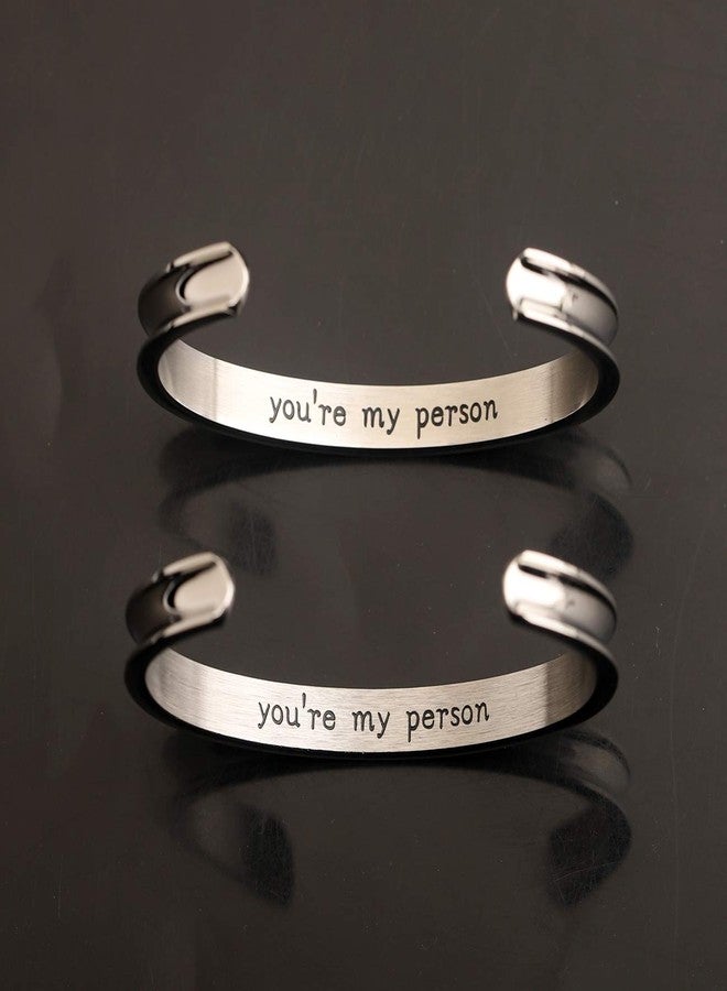 WUSUANED My Person Hair Tie Grooved Cuff Bangle Bracelet Best Friend Gift For BBF Lovers Family (You're my person 2 silver) - Image 3