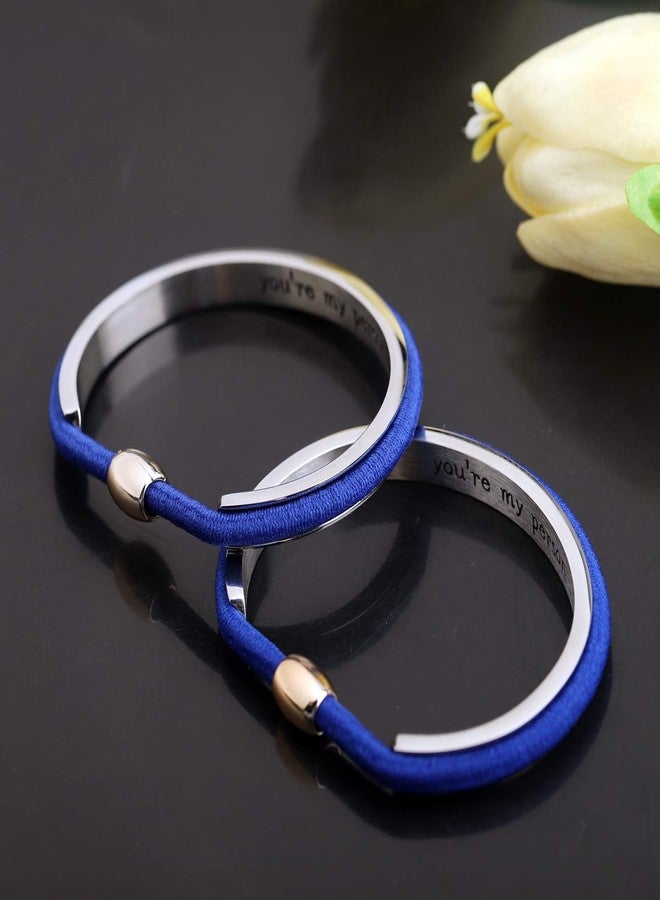 WUSUANED My Person Hair Tie Grooved Cuff Bangle Bracelet Best Friend Gift For BBF Lovers Family (You're my person 2 silver) - Image 4