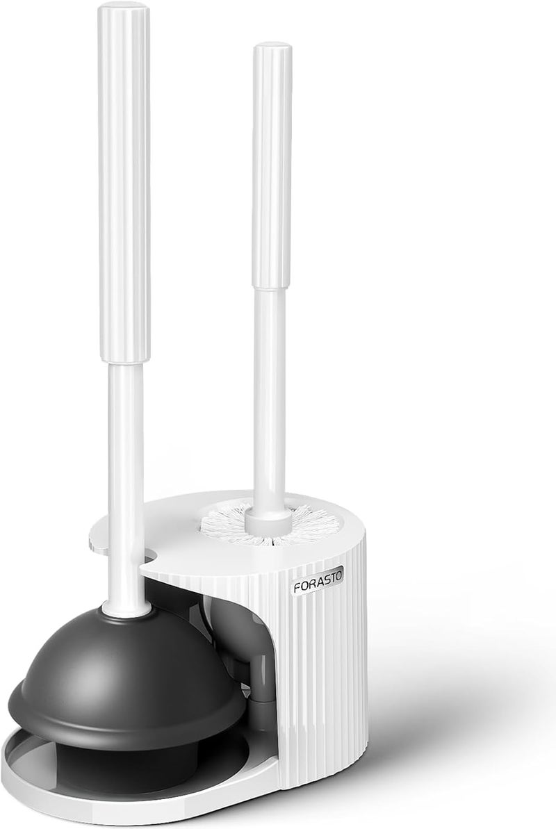 FORASTO 2 in 1 Toilet Brush and Plunger Set, Toilet Bowl Brush Plunger Set,Extended Handle Plunger,Bathroom Cleaning Tools,Toilet Brush Plunger Combo,Cleaning Brush（Pearl White，20.8inch） - Image 1