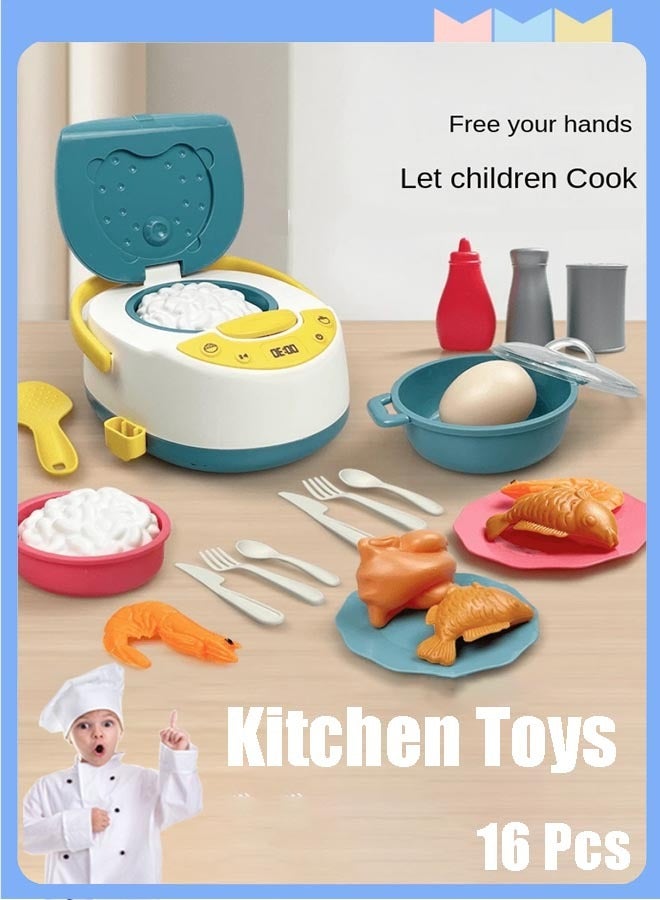 إيزي سو مجموعة ألعاب مطبخ تظاهري مكونة من 16 قطعة مصنوعة من مواد غير سامة للأطفال، بما في ذلك أدوات الطهي، ومجموعة ألعاب تقطيع الطعام والخضروات، وألعاب تظاهرية للأطفال، وهدية تعليمية، ومجموعة ألعاب طبخ للبنات والأولاد والأطفال - Image 1