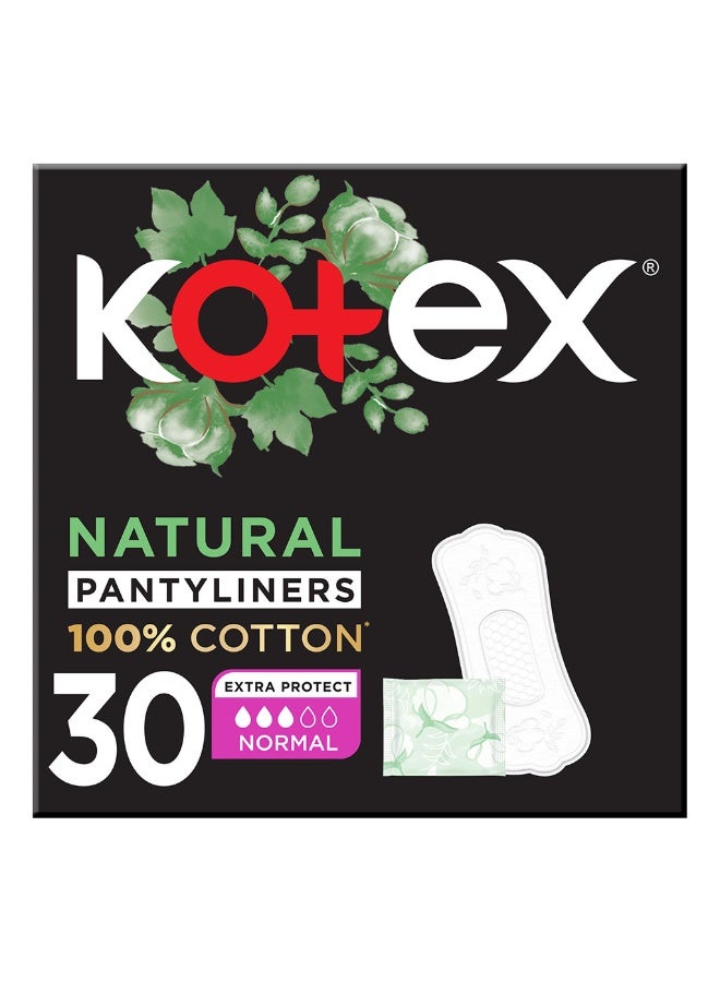 Kotex بطانات داخلية طبيعية مصنوعة من 100% قطن لحماية إضافية، حجم عادي، عبوة من 30