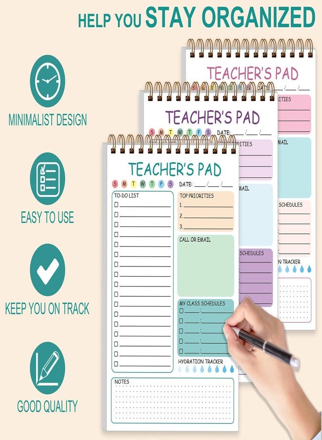 Tuun Fuplan 3 Pack Teacher Notepad - Teacher Appreciation Gifts with 50 Sheets, Daily To Do List Notepad, Spiral Checklist Notebook Organizer for Teachers Woman Man Notes Task Appointment, 5.8'' x 8.3'' - Image 3