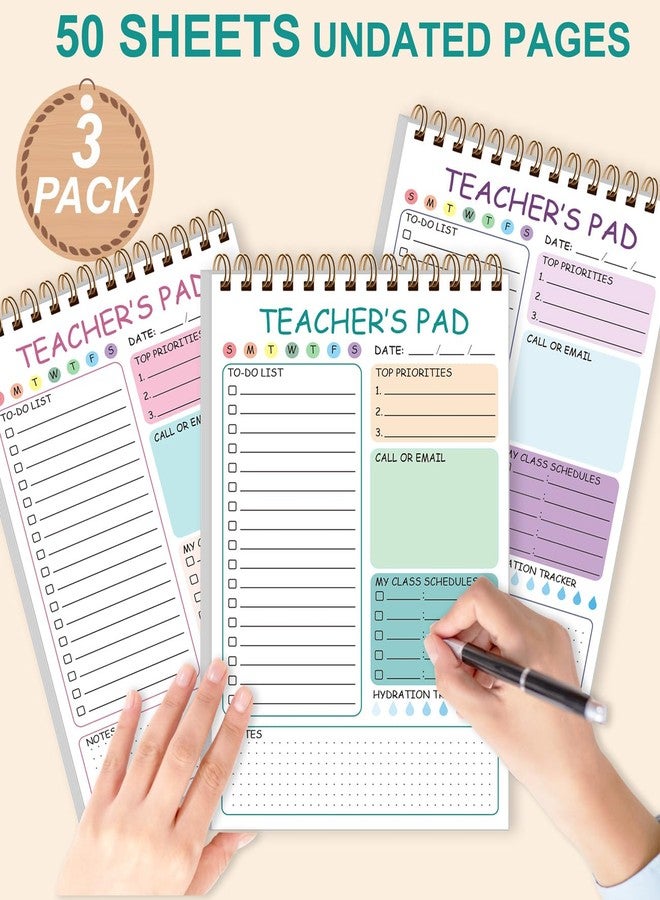 Tuun Fuplan 3 Pack Teacher Notepad - Teacher Appreciation Gifts with 50 Sheets, Daily To Do List Notepad, Spiral Checklist Notebook Organizer for Teachers Woman Man Notes Task Appointment, 5.8'' x 8.3'' - Image 4