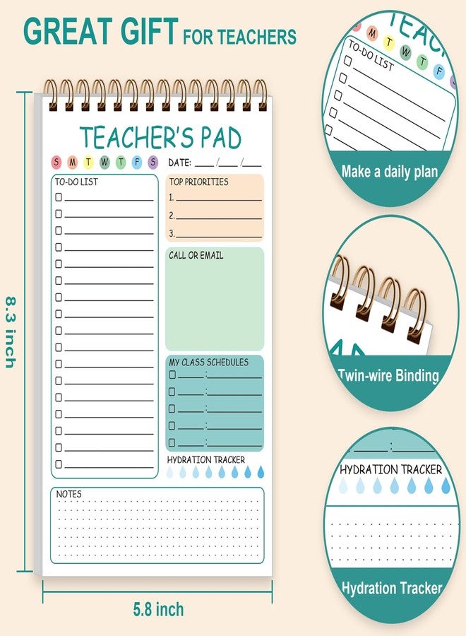 Tuun Fuplan 3 Pack Teacher Notepad - Teacher Appreciation Gifts with 50 Sheets, Daily To Do List Notepad, Spiral Checklist Notebook Organizer for Teachers Woman Man Notes Task Appointment, 5.8'' x 8.3'' - Image 2