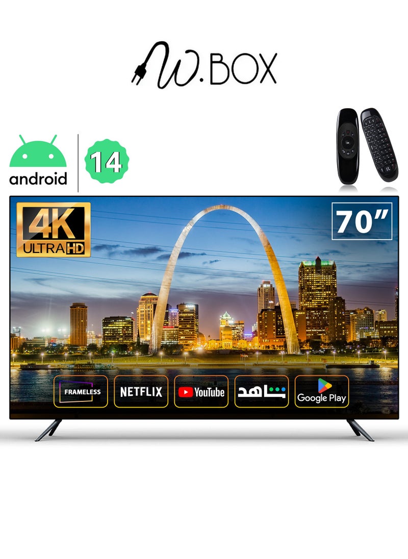 دبليو بوكس - شاشة سمارت - اندرويد 14 - 70 بوصة - 4K UHD  - مع حامل جداري و رسيفر داخلي -  S-KT-70BF-12 / KT70UH - Image 1