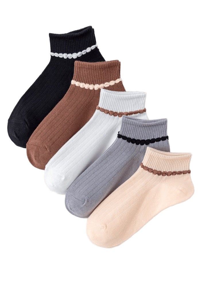 SMARTEDGE Women's Striped Ankle Socks with Lace Trim, Summer Short Socks, Very Stylish, 6-Pair Set in Assorted Colors. Modern Design