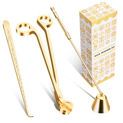calary Candle Wick Trimmer, Candle Snuffer and Wick Dipper & Candle Accessory Set, 3 in 1 Candle Care Kit for Candle Lover (Gold) - Image 1