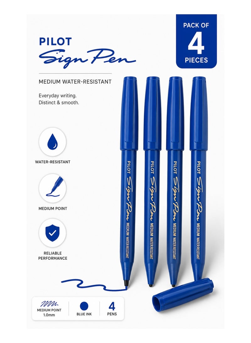 PILOT 4-Piece Waterproof Sign Pen Blue Ink - Image 1
