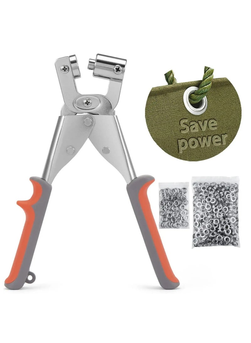 Kit Eyelet Plier: Ecraft 3/8 Inch(10mm) Grommet Press Handheld Puncher Plier Kits Eyelet Hole Punch Pliers Set Banner Maker Machine for Fabric Paper with 300pcs Silver Grommets  - Image 1
