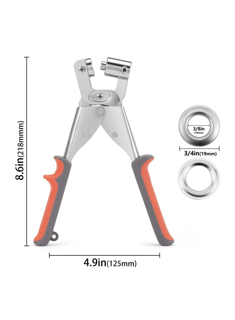 Kit Eyelet Plier: Ecraft 3/8 Inch(10mm) Grommet Press Handheld Puncher Plier Kits Eyelet Hole Punch Pliers Set Banner Maker Machine for Fabric Paper with 300pcs Silver Grommets  - Image 2