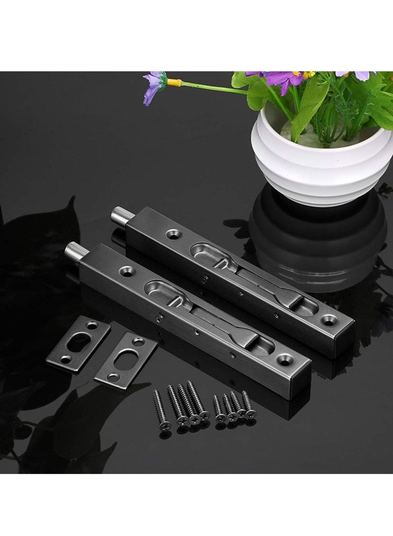 6 Inch Door Bolts, Stainless Steel Concealed Security French Door Locks with Hardwares, Metal Flush Latch Bolts for Composite Wood Double Dummy Door, 2 Pcs - Image 2