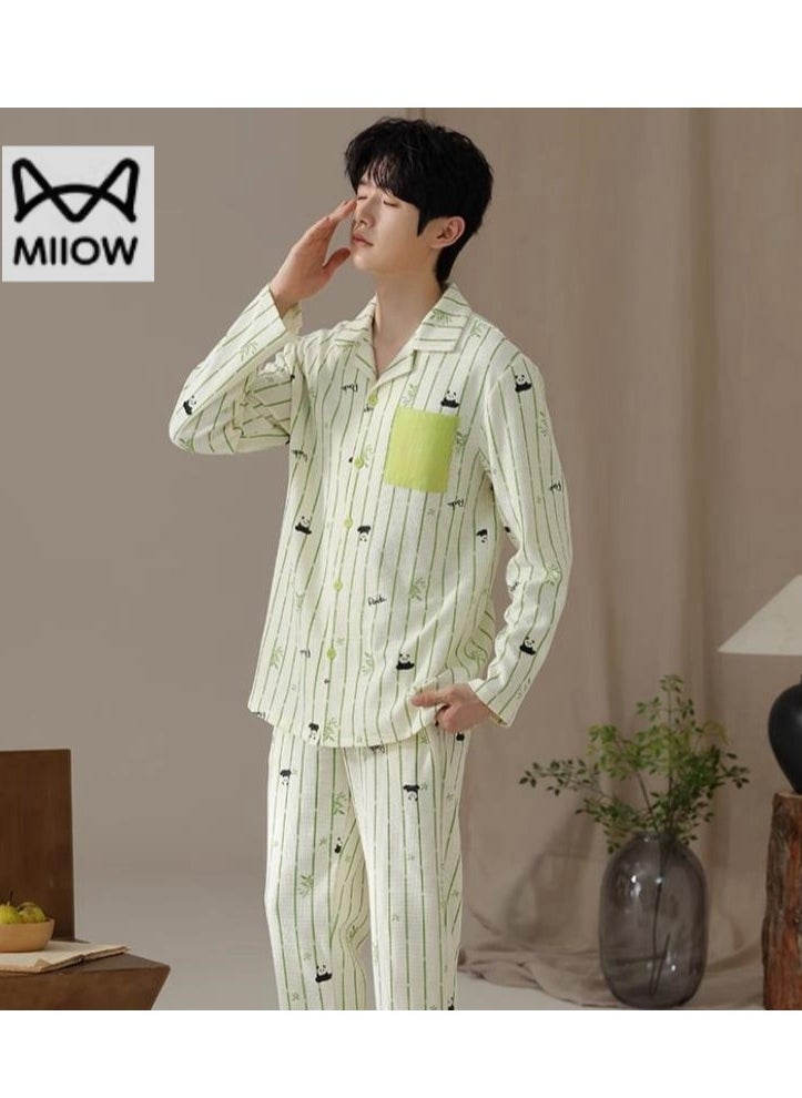 MIIOW - Men's Pure Cotton Casual Long Sleeved Pants Home Suit Can Be Worn Outside - Image 1