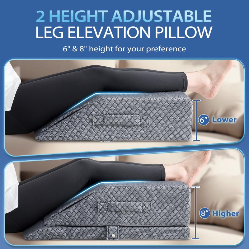 Wellsin 2 Height Adjustable Wedge Leg Pillow for Elevation, Memory Foam Leg Elevation Pillows for Swelling with 3 Handles and Washable Cover - Image 2