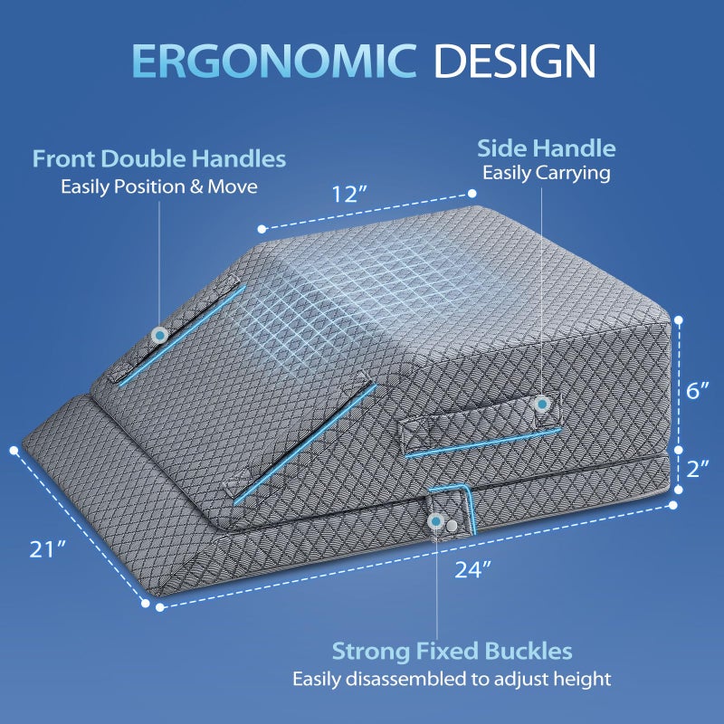 Wellsin 2 Height Adjustable Wedge Leg Pillow for Elevation, Memory Foam Leg Elevation Pillows for Swelling with 3 Handles and Washable Cover - Image 3