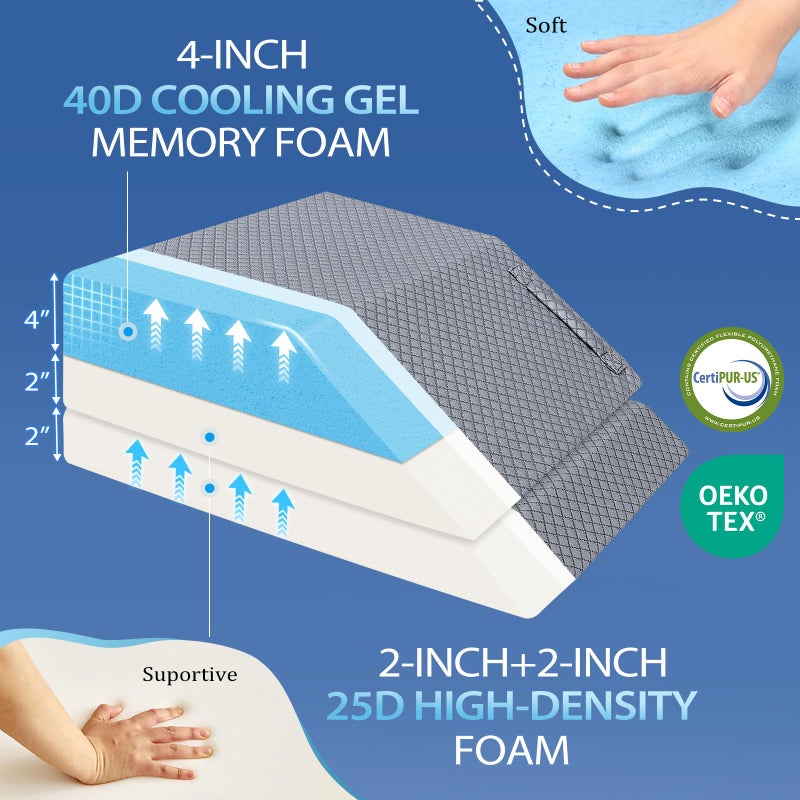Wellsin 2 Height Adjustable Wedge Leg Pillow for Elevation, Memory Foam Leg Elevation Pillows for Swelling with 3 Handles and Washable Cover - Image 4
