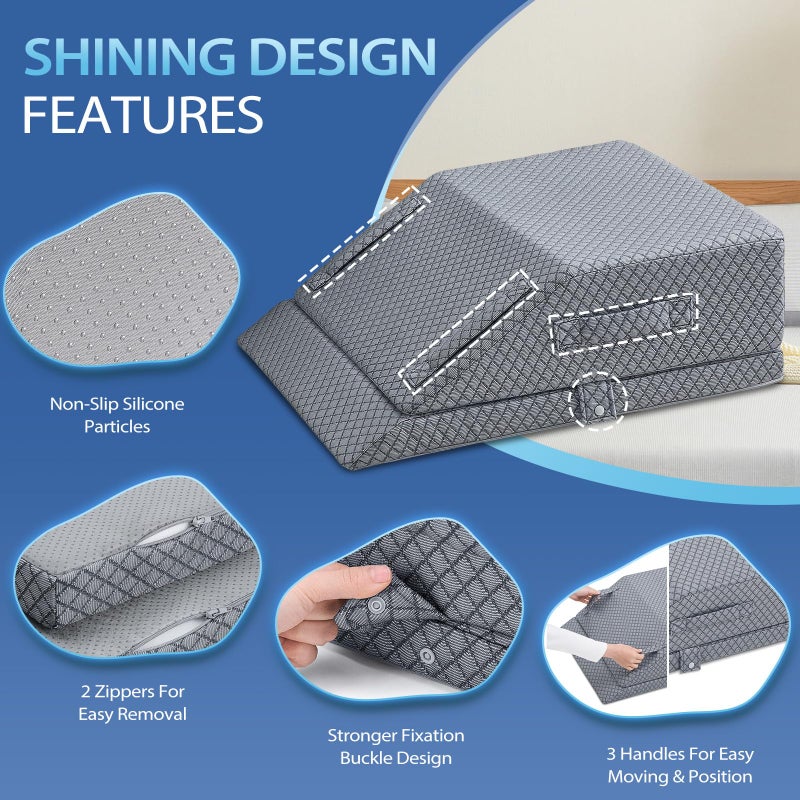 Wellsin 2 Height Adjustable Wedge Leg Pillow for Elevation, Memory Foam Leg Elevation Pillows for Swelling with 3 Handles and Washable Cover - Image 5
