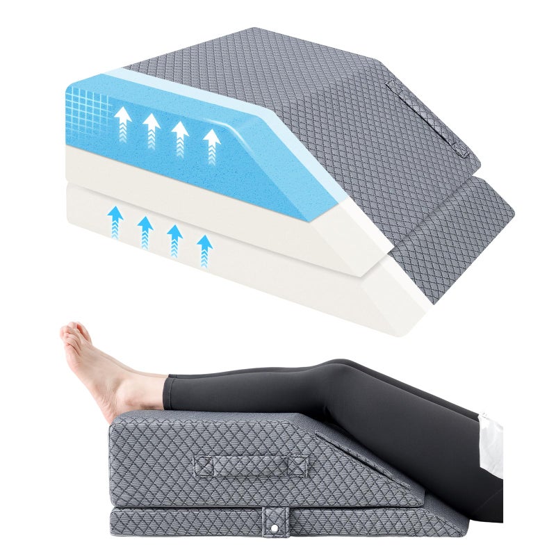 Wellsin 2 Height Adjustable Wedge Leg Pillow for Elevation, Memory Foam Leg Elevation Pillows for Swelling with 3 Handles and Washable Cover - Image 1