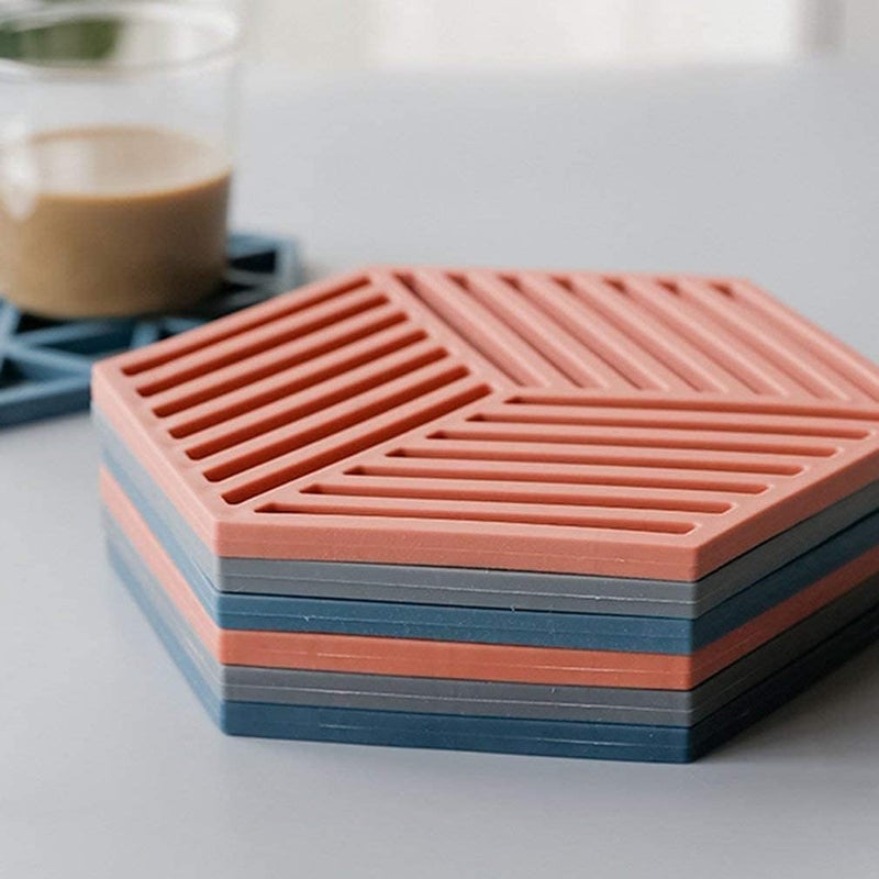 VORTIPU Vortipu Trivet Mats, 6-Pack Silicone Heat Resistant Table Mats - Non-Slip Pot Holders & Placemat for Bowls, Dishes, Hot Pans - Large Triangle & Line Mix Design - Image 2