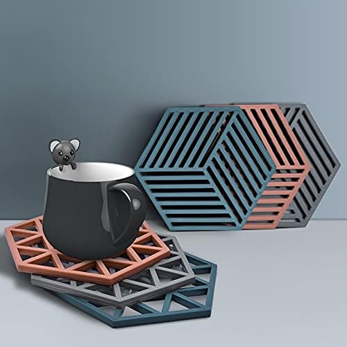 VORTIPU Vortipu Trivet Mats, 6-Pack Silicone Heat Resistant Table Mats - Non-Slip Pot Holders & Placemat for Bowls, Dishes, Hot Pans - Large Triangle & Line Mix Design - Image 1