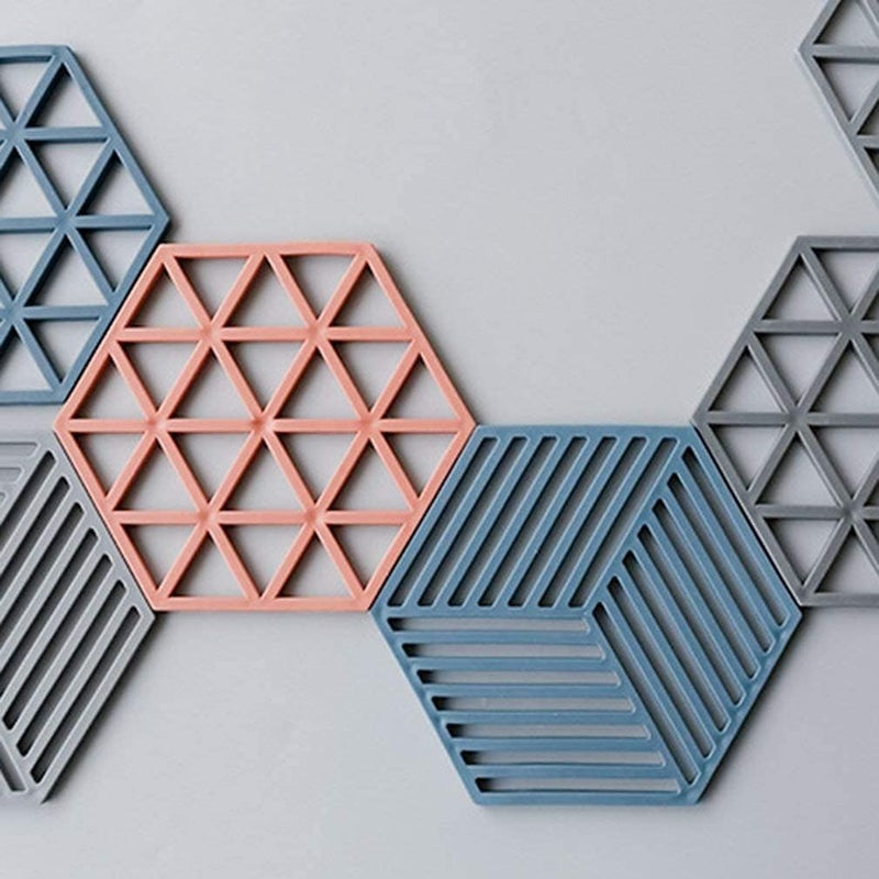 VORTIPU Vortipu Trivet Mats, 6-Pack Silicone Heat Resistant Table Mats - Non-Slip Pot Holders & Placemat for Bowls, Dishes, Hot Pans - Large Triangle & Line Mix Design - Image 4