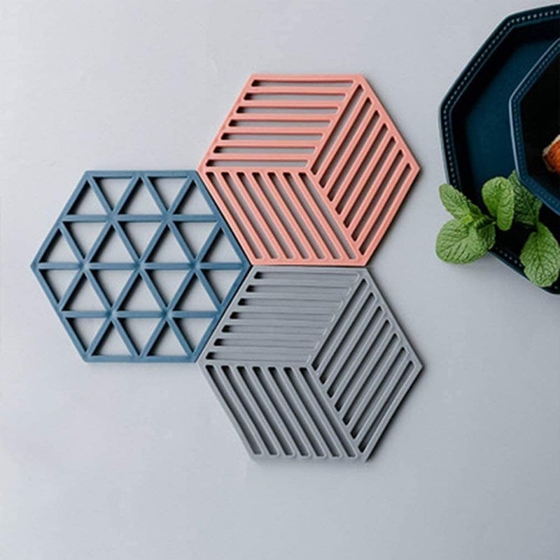 VORTIPU Vortipu Trivet Mats, 6-Pack Silicone Heat Resistant Table Mats - Non-Slip Pot Holders & Placemat for Bowls, Dishes, Hot Pans - Large Triangle & Line Mix Design - Image 3