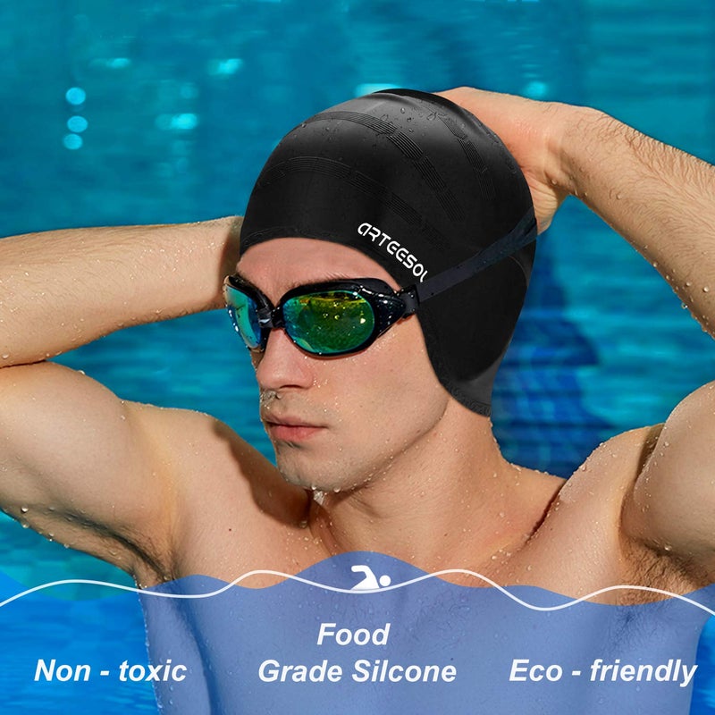 Arteesol Swimming Cap, Silicone Swim Cap for Women Men, Durable Non-Slip Waterproof Swim Cap Protect Ears, Long Hair for Adults, Older Kids - Image 4