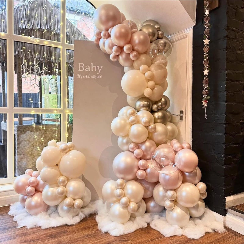 Togvu Double Stuffed Pearl White and Pink Balloons, 50pcs Double Stuffed Pearl Sand White Dusty Retro Pink Latex Balloons for Women Girls Boho Birthday Party Baby Shower Bridal Shower Wedding Engagement - Image 3