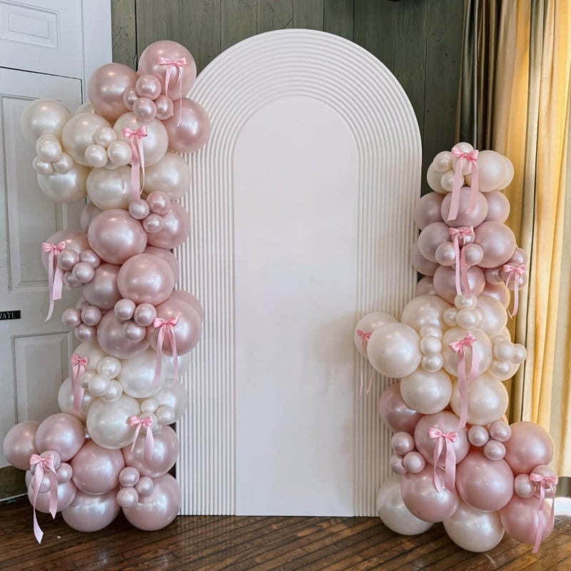 Togvu Double Stuffed Pearl White and Pink Balloons, 50pcs Double Stuffed Pearl Sand White Dusty Retro Pink Latex Balloons for Women Girls Boho Birthday Party Baby Shower Bridal Shower Wedding Engagement - Image 2
