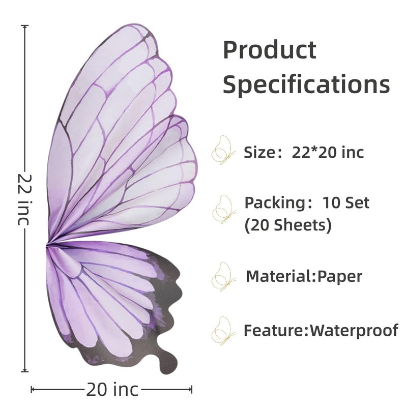 Aiouclay 20 Sheets Purple Butterfly Bouquet Wrapping Paper,Waterproof Floral,Wrapping Paper for Flower Bouquet,Bouquet Accessories for Wedding Birthday Flower Shop DIY Craft - Image 3