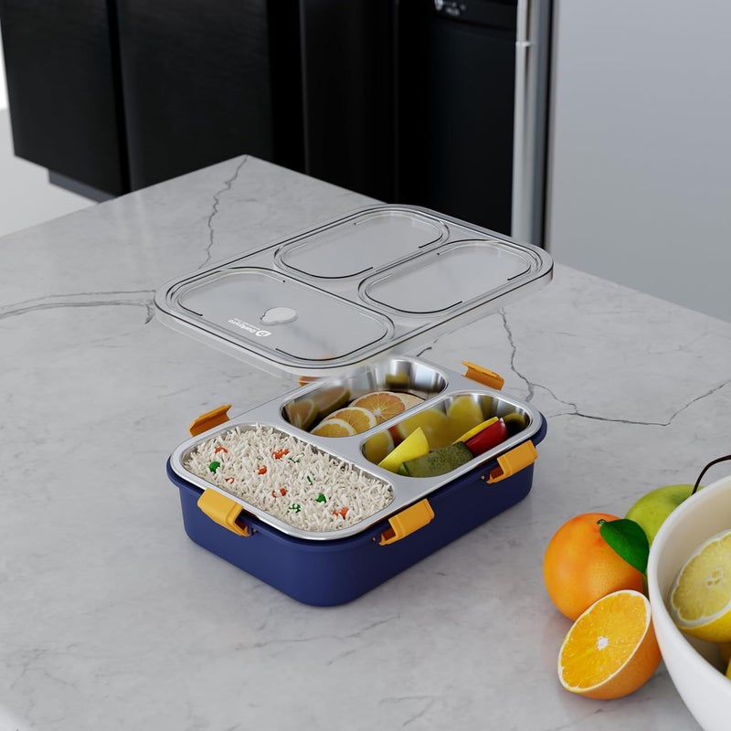 Darkpyro 3 Compartment Stainless Steel Lunch Box Leakage Proof Lunch Box For School Kids And Adults Pack Of 1 Blue750ML - Image 2