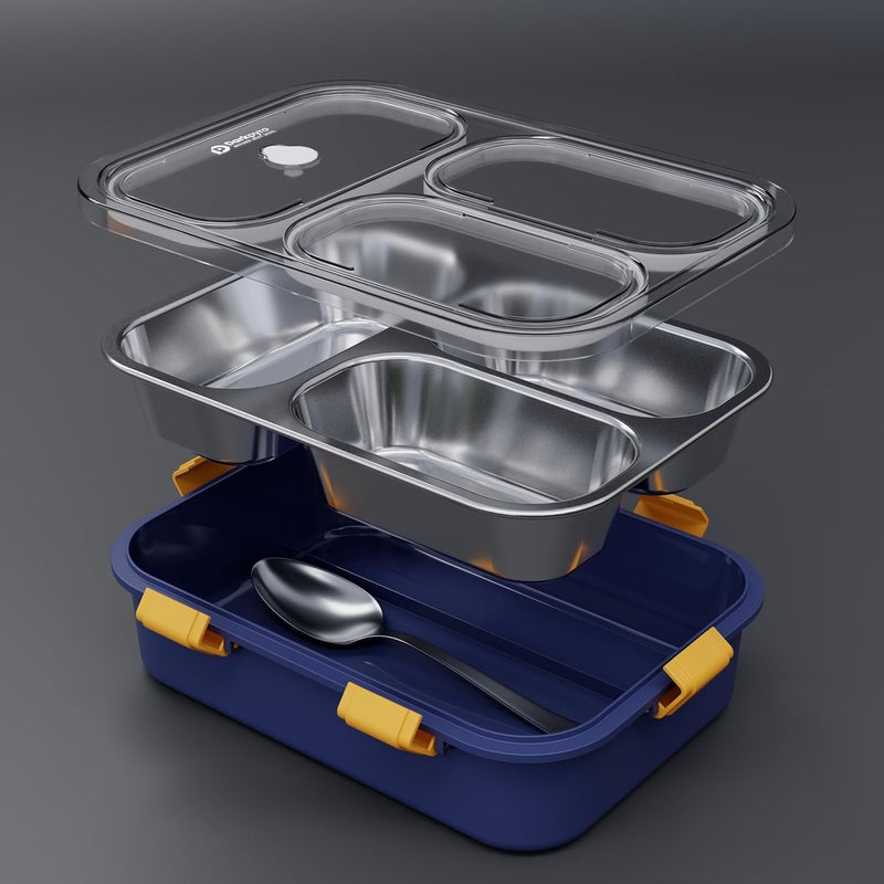 Darkpyro 3 Compartment Stainless Steel Lunch Box Leakage Proof Lunch Box For School Kids And Adults Pack Of 1 Blue750ML - Image 5