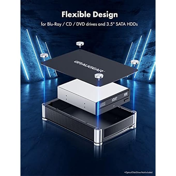 GRAUGEAR EXTERNAL ENCLOSURE FOR 1X 5.25 INCH SATA DRIVE BLU-RAY CD-DVD DRIVE USB 3.0 ESATA CONNECTION USB-C ADAPTER G-5251 - Image 3