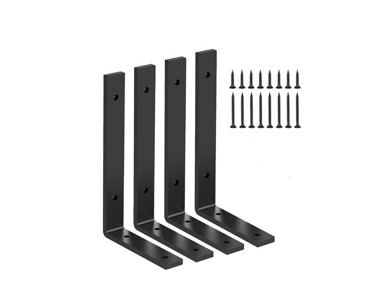 Hirvall L Shelf Brackets 10 x 6 Heavy Duty and Extra Thick Shelving Brackets Iron Wall Shelves Brackets with Hardware for DIY Open Wood Shelving 4 Pack - Image 1