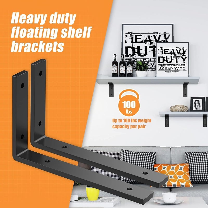 Hirvall L Shelf Brackets 10 x 6 Heavy Duty and Extra Thick Shelving Brackets Iron Wall Shelves Brackets with Hardware for DIY Open Wood Shelving 4 Pack - Image 2