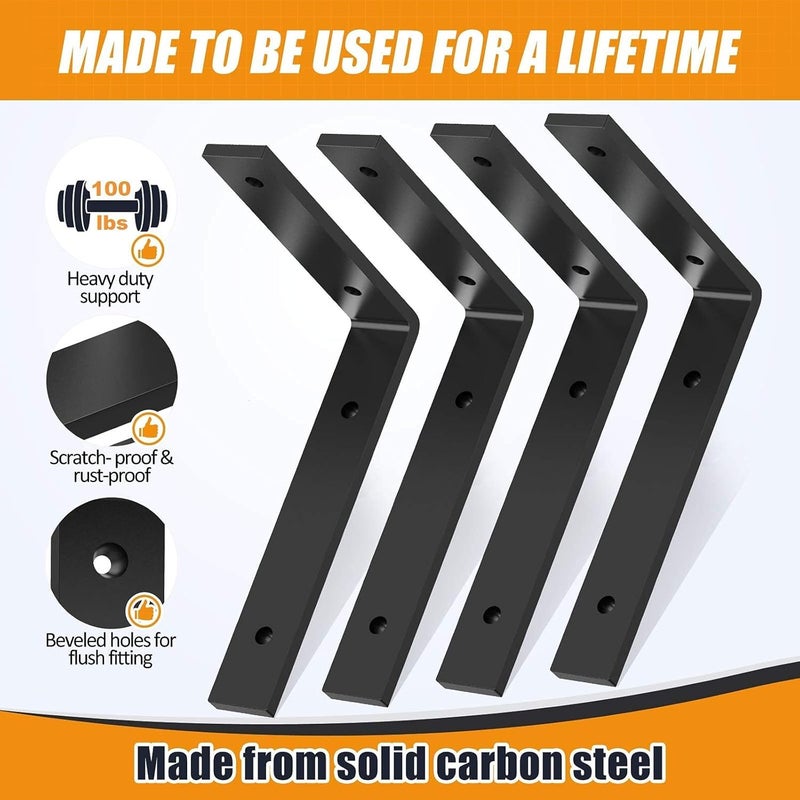 Hirvall L Shelf Brackets 10 x 6 Heavy Duty and Extra Thick Shelving Brackets Iron Wall Shelves Brackets with Hardware for DIY Open Wood Shelving 4 Pack - Image 3
